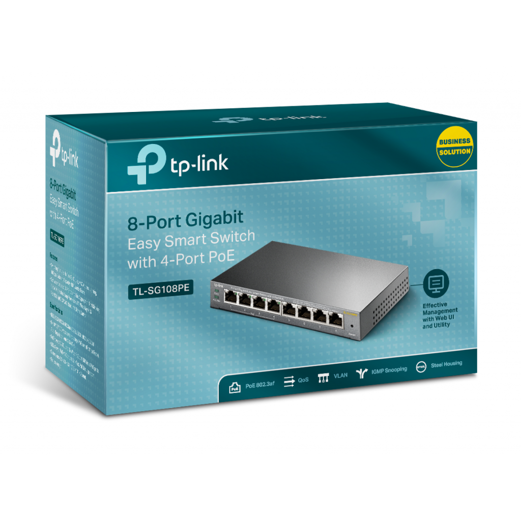 TP-LINK TL-SG108PE, 8 Port, GigaBit, 4 Port PoE 64W, Easy Smart, Yönetilebilir, Metal Kasa, Masaüstü Switch
