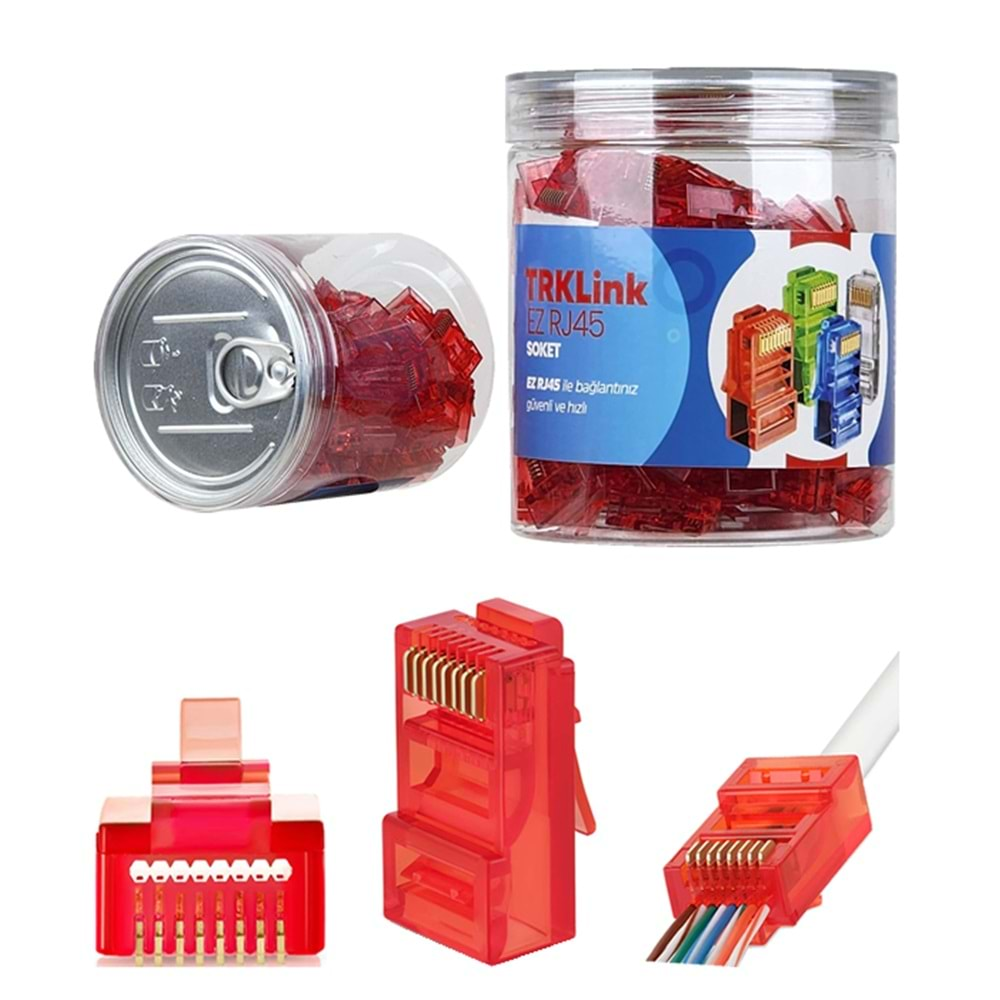 TRKLINK EZ RJ45 Konnektör 100'lü Paket Kırmızı