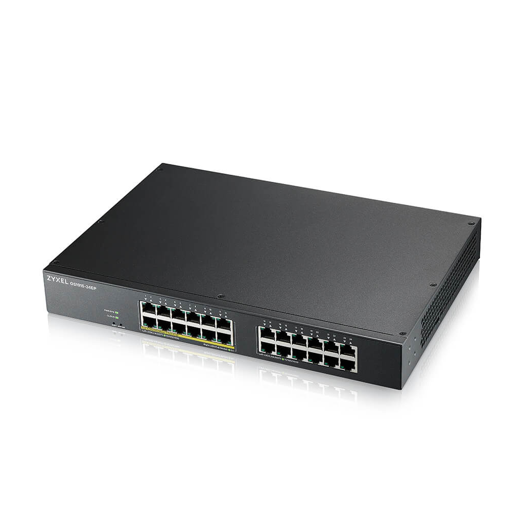 ZyXEL GS1915-24EP, 24 Port, GigaBit, 12 Port PoE 130W, Yönetilebilir, Sessiz, Masaüstü Switch