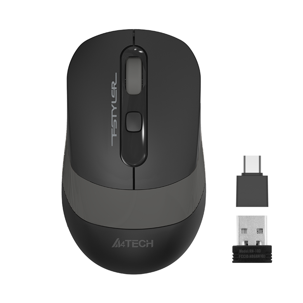 A4 TECH FG10CS AIR2, Grey, SILENT, FSTYLER, 2,4Ghz Kablosuz, USB-C den şarj edilebilir, Optik Mouse, 10-15Metre, 4 Buton, Nano Alıcı
