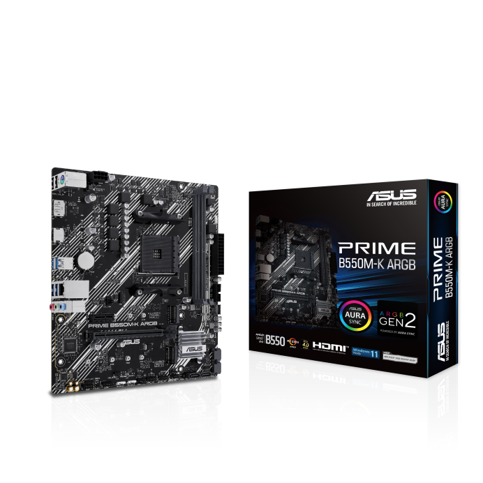 ASUS PRIME B550M-K ARGB DDR4 M2 PCIe NVME HDMI DVI PCIe 16X v4.0 AM4 mATX
