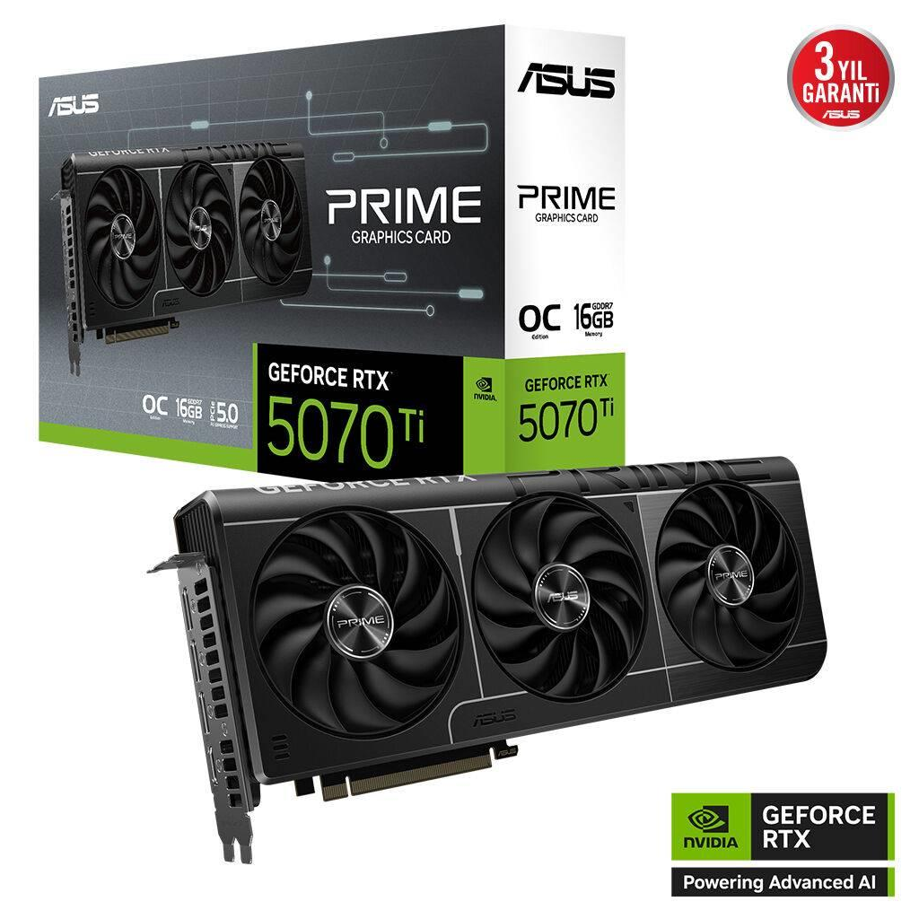ASUS PRIME-RTX5070TI-O16G, 16Gb, 256Bit, GDDR7, 1xHDMI, 3xDP GAMING Ekran Kartı