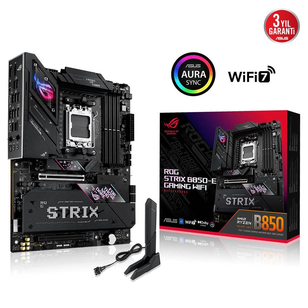 ASUS ROG STRIX B850-E GAMING WIFI, 4xDDR5, 5x M2, HDMI, DP, 2xType-C, Wi-Fi 7, Bluetooth v5.4, AM5 Soket GAMING Anakart