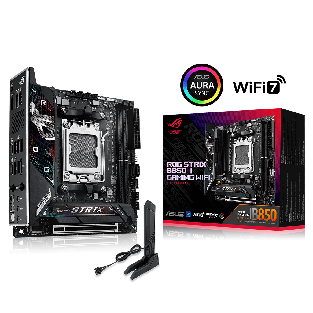 ASUS ROG STRIX B850-I GAMING WIFI, 2xDDR5, 2xM.2, HDMI, DP, Type-C, Wi-Fi 7, Bluetooth v5.4, Mini ITX, AM5 Soket GAMING Anakart