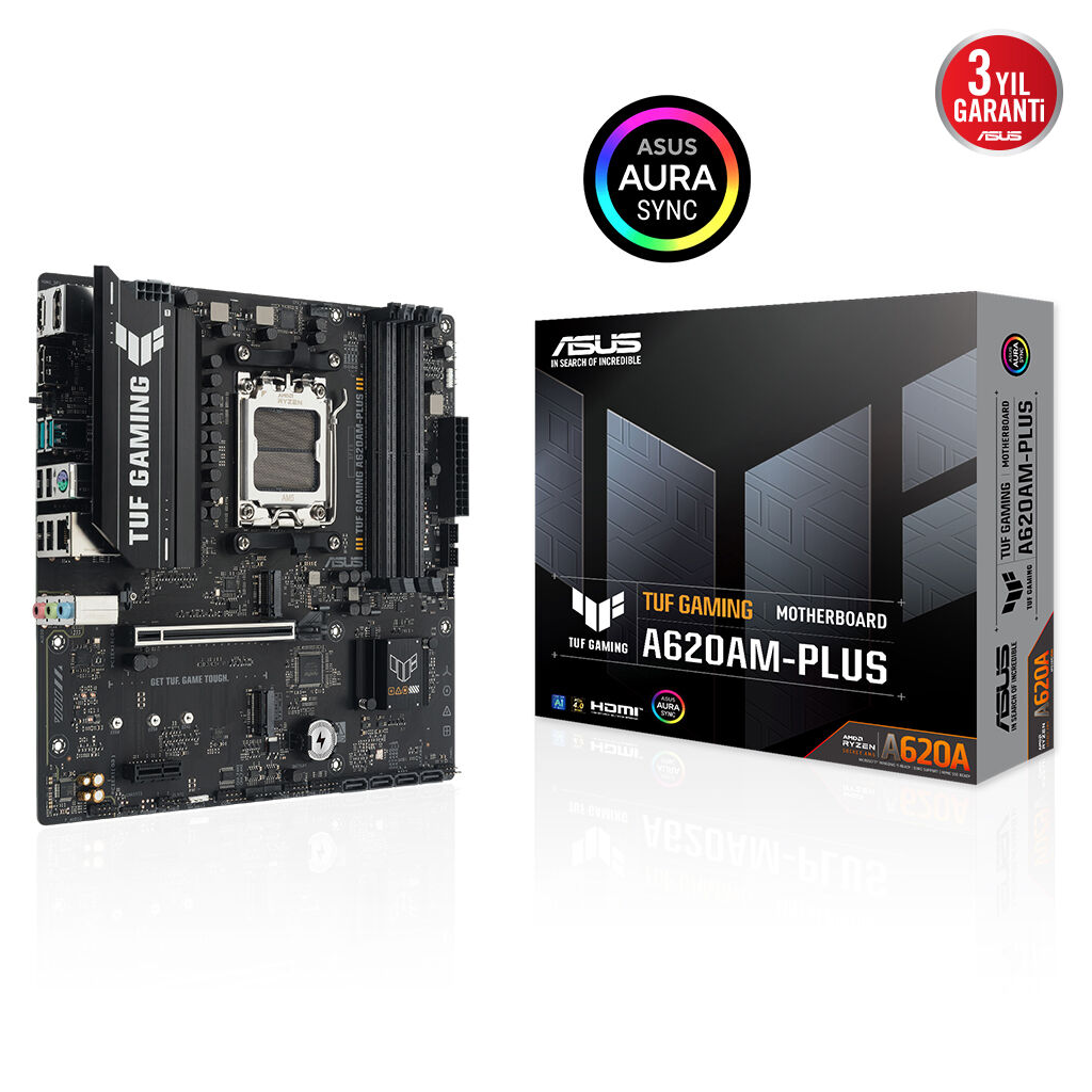 ASUS TUF GAMING A620AM-PLUS, 4xDDR5, 2x M.2, HDMI, 2xDP, AMD Ryzen 7000 Serisi, AM5 Soket Anakart