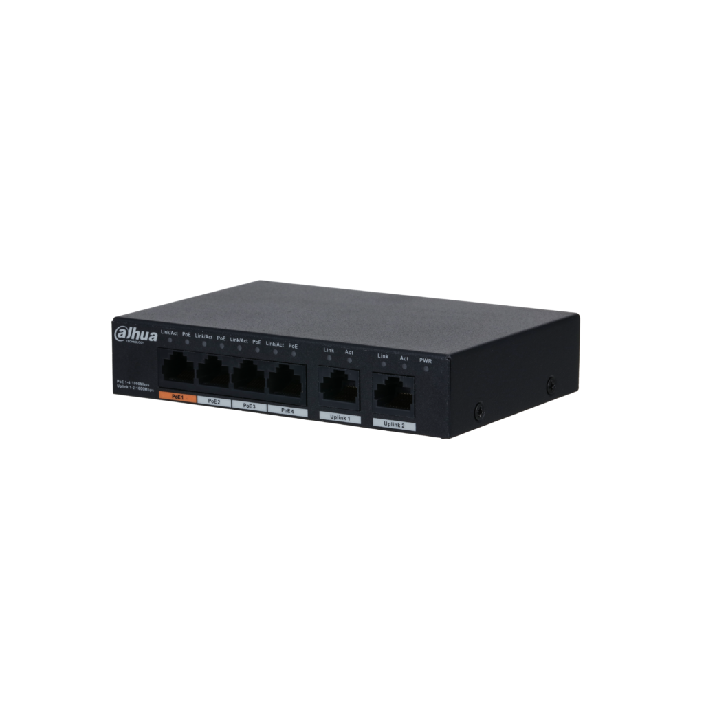DAHUA PFS3006-4GT-60-V2, 4 Port, Gigabit, PoE 60W, 2 Port Uplink, Yönetilemez, Masaüstü Switch