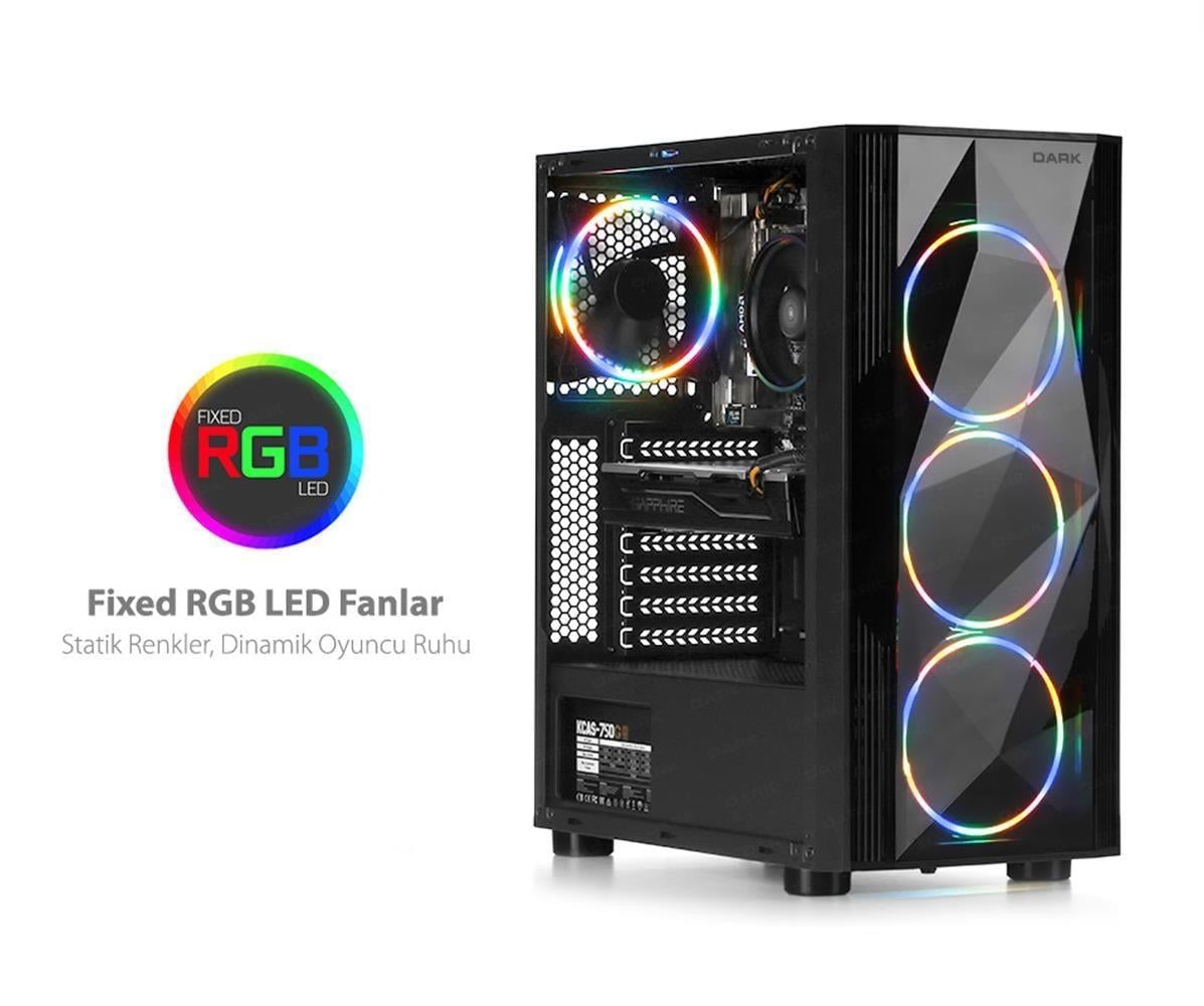 Dark Diamond PRO 4x12cm Fan, 1x USB3.0, 2x USB2.0 Full Akvaryum Oyuncu Kasası (Psu yok)