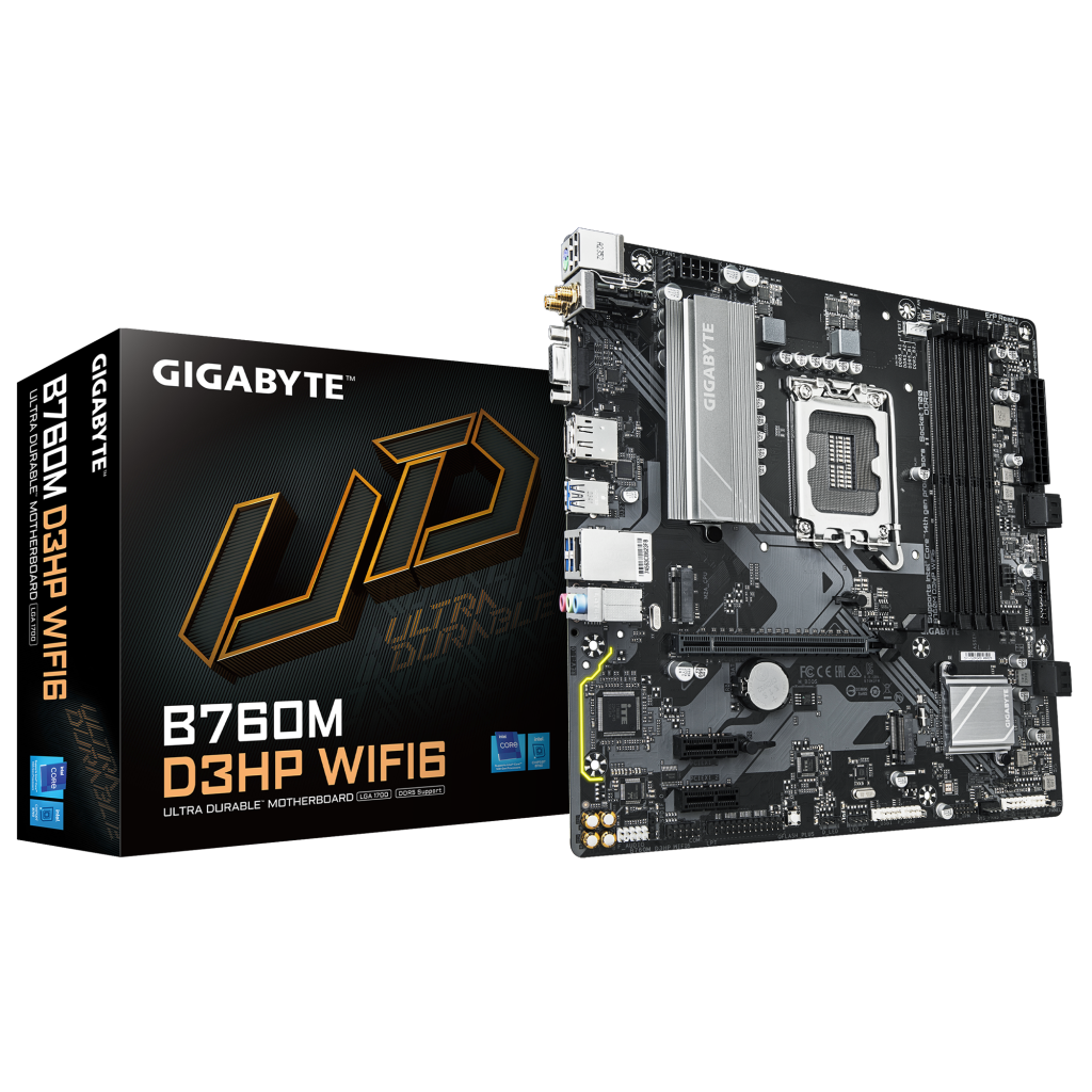 GIGABYTE B760M D3HP WIFI6, 4xDDR5, 2xM.2, DP, HDMI, VGA, Wi-Fi 6E, Bluetooth v5.3, 12-13.14.Nesil, LGA1700 Soket, Anakart