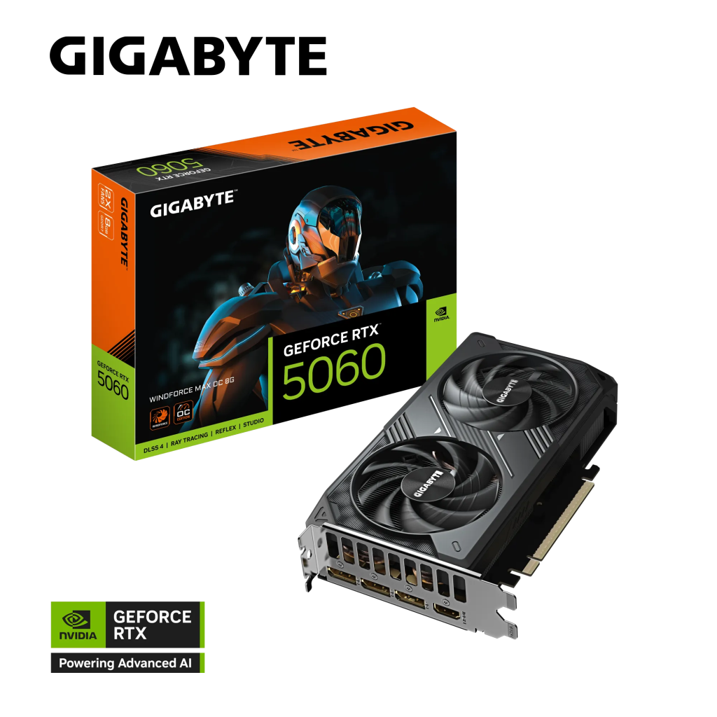 GIGABYTE GV-N5060WF2MAX OC-8GD, RTX5060, WINDFORCE MAX OC, 8Gb, GDDR7, 128BIT, 2 Fanlı, 1xHDMI, 3xDP, GAMING Ekran KARTI