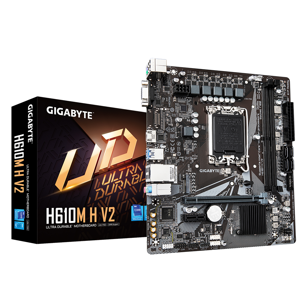 GIGABYTE H610M H V2, rev.1.0, 2xDDR5, M.2, D-SUB, HDMI, 12-13.14.Nesil, LGA1700 Soket, Anakart