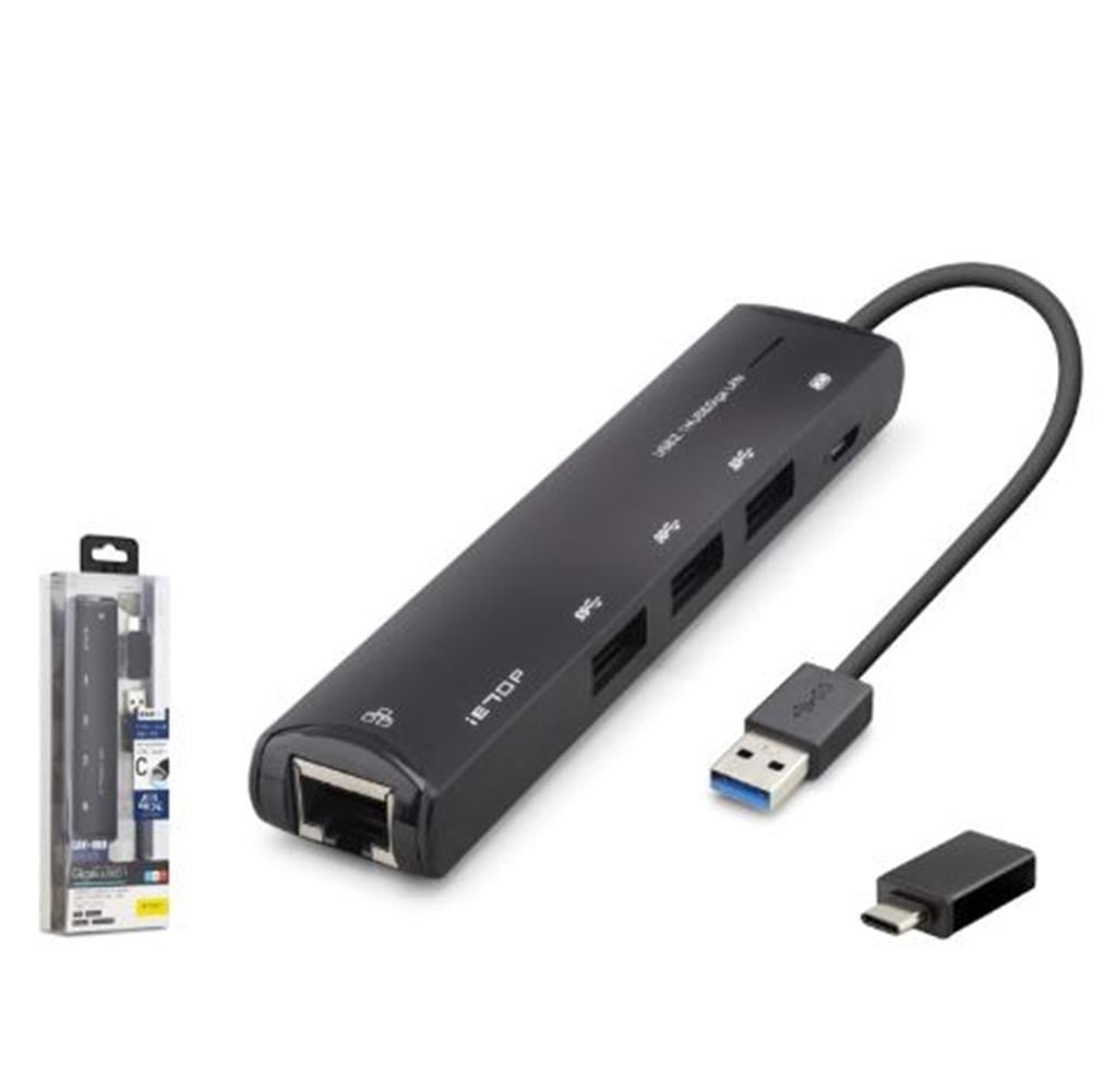 iETOP HDX7897 USB Type-C 3.2 Gen1 Combo Hub Gigabit LAN 4 Port 5 Gbps Siyah