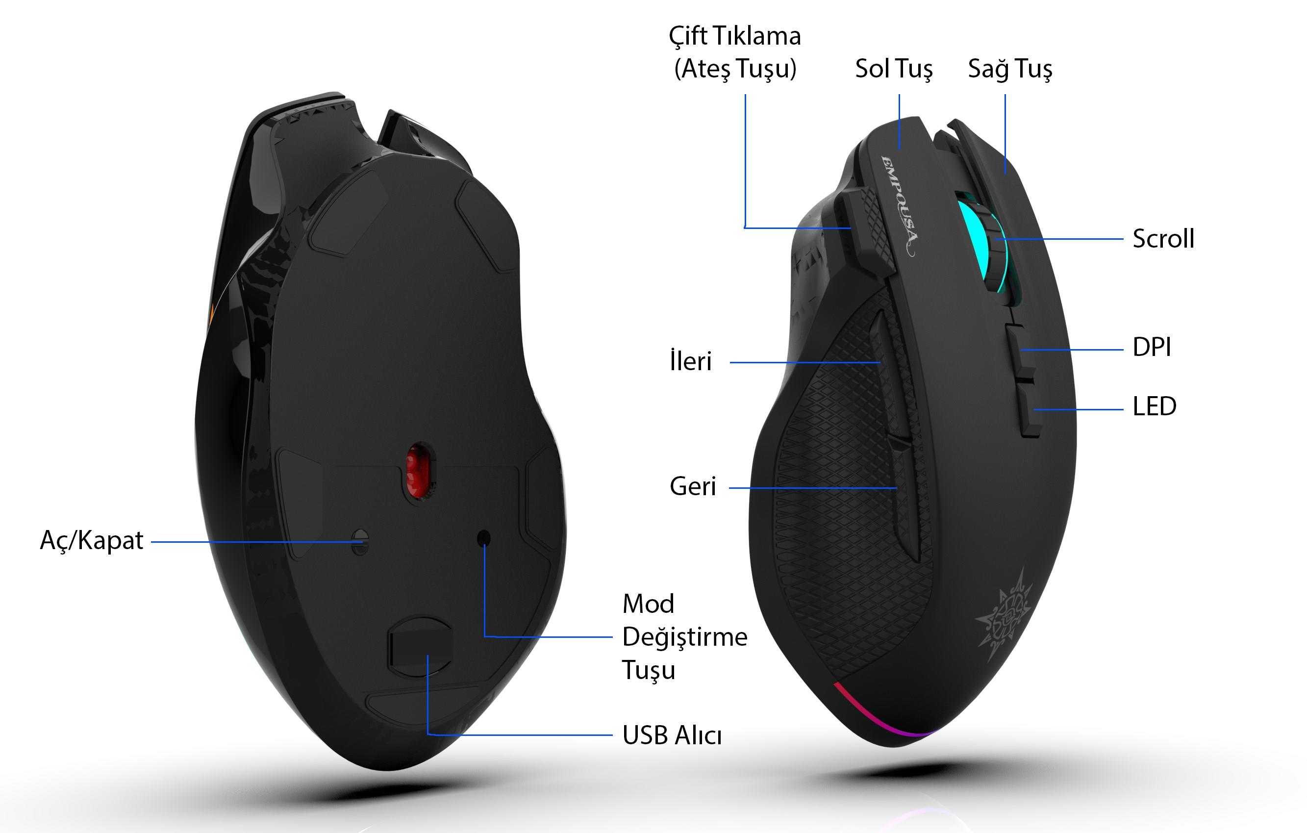 INCA Empousa Kablosuz + Bluetooth Gaming Siyah Mouse IMG-GT22