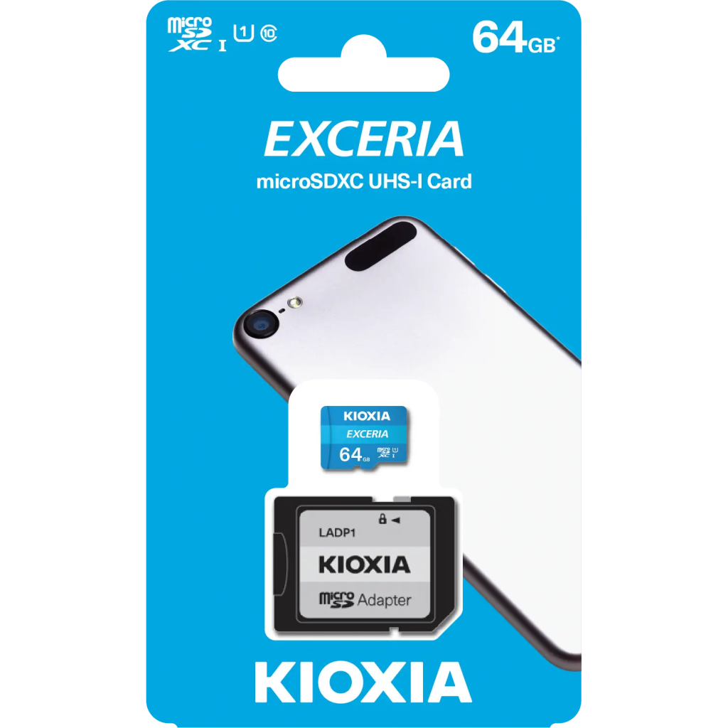 KIOXIA 64GB Exceria, LMEX1L064GG2, UHS-1, CL10, 100Mb/s, MicroSD Kart Bellek (SD Adaptörlü)