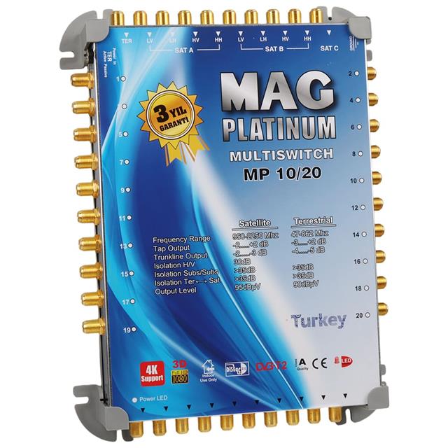 MAG Platinum MP 10/20 Multiswitch - 10 Giriş 20 Çıkışlı Merkezi Uydu Santrali Hybrid 4K ve 3D Destekli