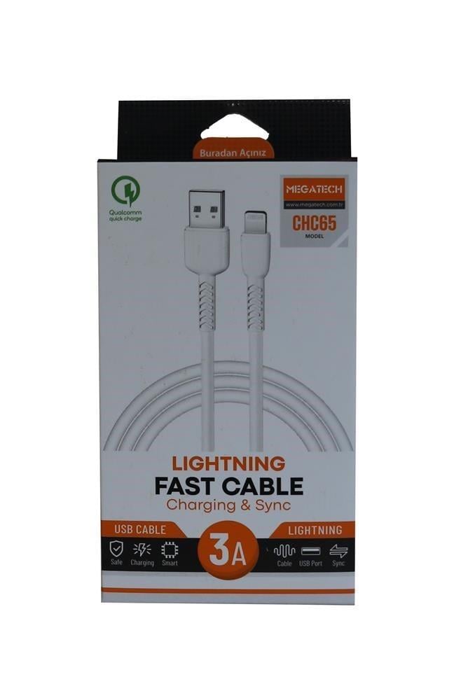 Megatech CHC65 3.0A 1mt Lightning Beyaz Şarj Kablosu