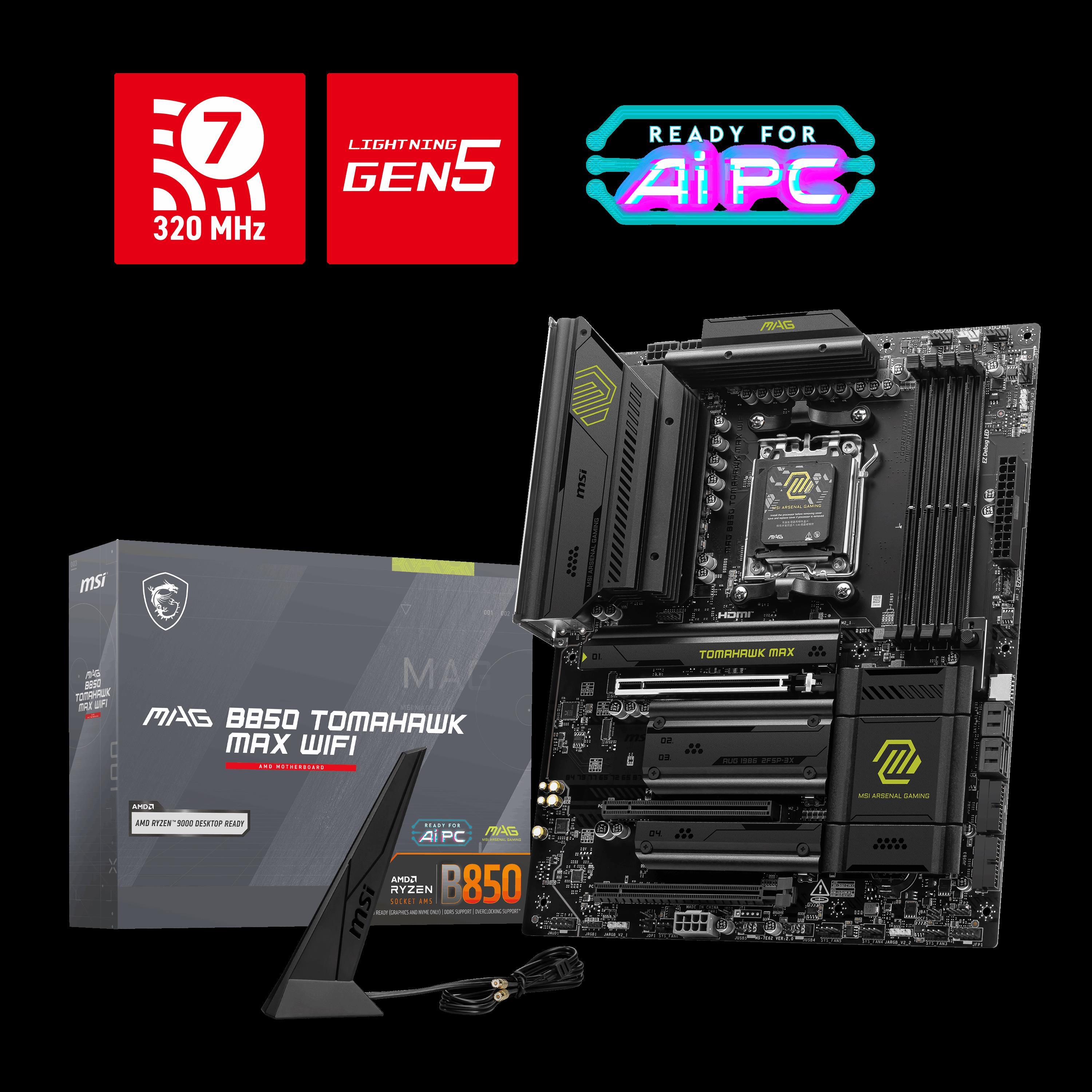 MSI MAG B850 TOMAHAWK MAX WIFI AM5 DDR5 8400MHZ(OC) HDMI 4x M.2 USB 10Gbs 5G LAN WI-FI 7 ATX