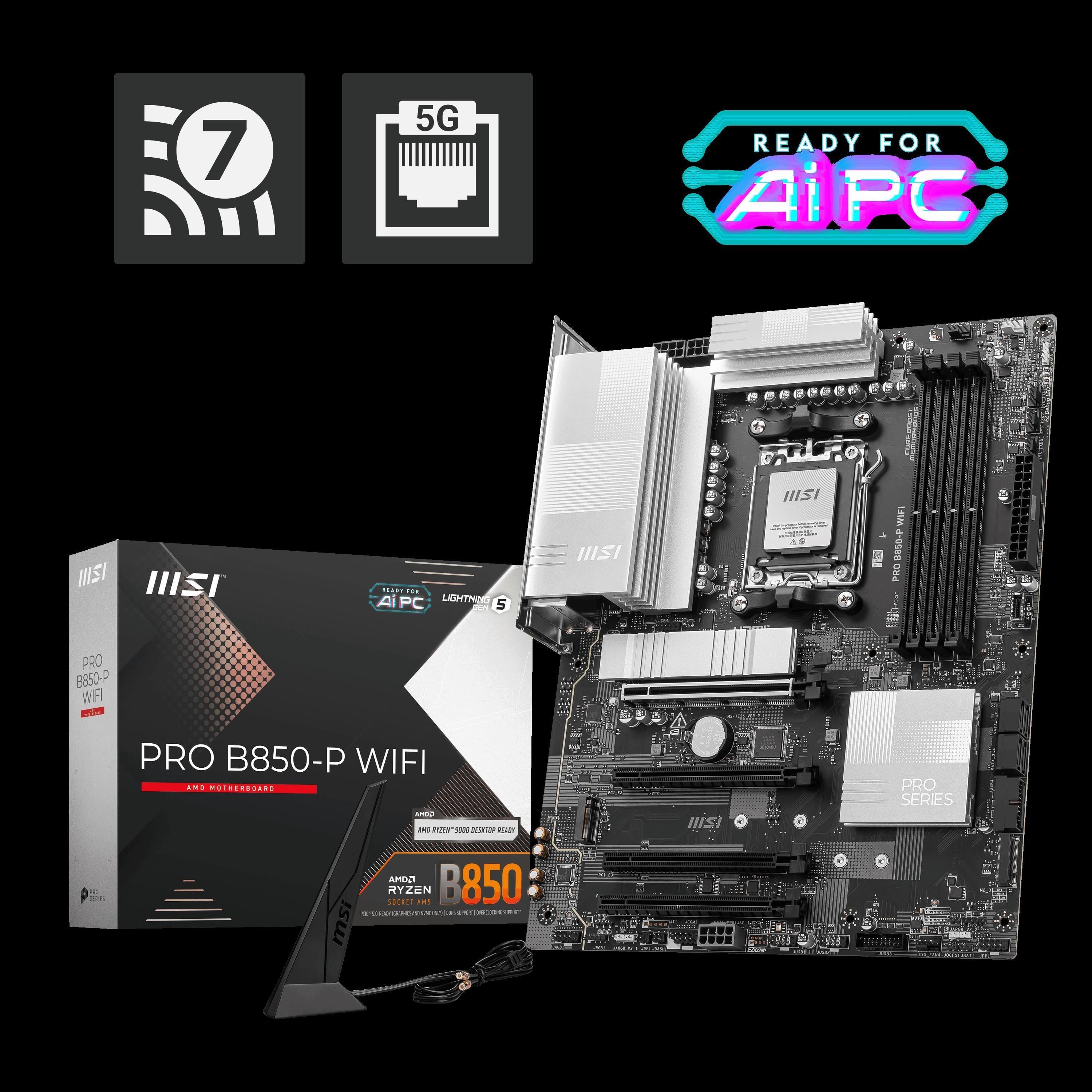 MSI PRO B850-P WIFI AM5 DDR5 8200MHZ(OC) HDMI 3x M.2 USB 10Gbs 5G LAN WI-FI 7 ATX