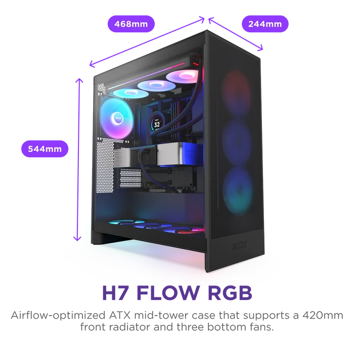NZXT H7 FLOW 2024 CM-H72FB-R1 RGB Gaming EATX PC Kasası
