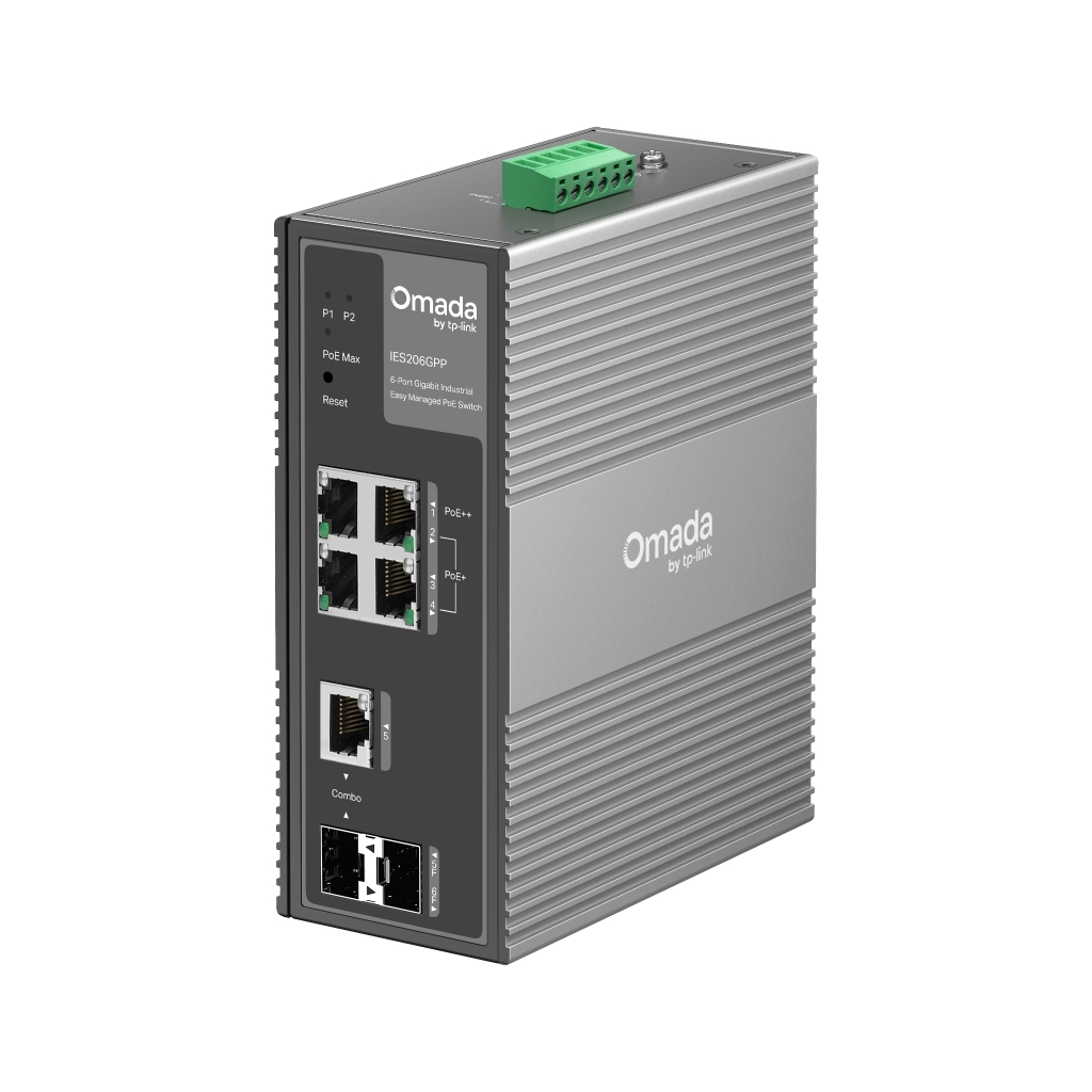 Omada IES206GPP Industrial, 6 Port Gigabit, 1Port Poe++, 3 Port Poe+, 1 Port Gigabit Combo SFP, 120W, Yönetilebilir, Endüstriyel Switch