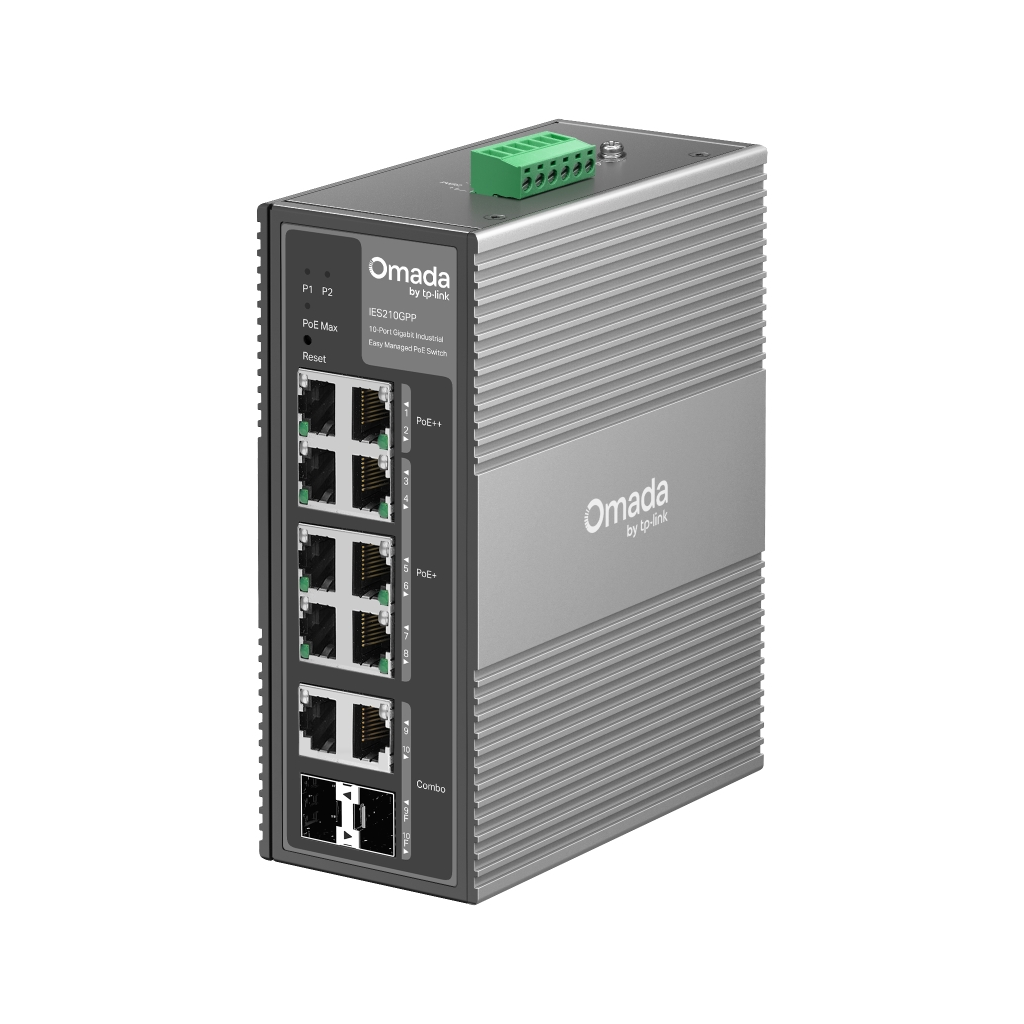 OMADA IES210GPP Industrial, 10 Port Gigabit, 6 Port Poe+, 2 Port Poe++, 2 Port Combo SFP, 240W, Yönetilebilir Endüstriyel Switch