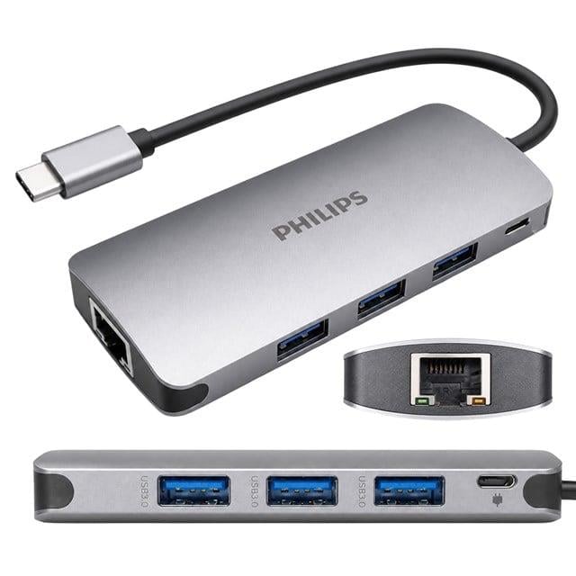 Philips SWR1607H/93 USB-C 5'i 1 Arada Hub - RJ45 Ethernet + 3 Port USB 3.0