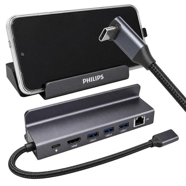 Philips SWR1691A/93 USB-C 6'sı 1 Arada Stand Tasarımlı Hub - 4K 60Hz HDMI, 1000Mbps LAN, 100W PD
