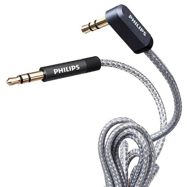 Philips SWR2114F/93 1 Metre 3.5mm Stereo AUX Ses Kablosu 90 Derece L Tipi Açılı Örgülü Zırhlı