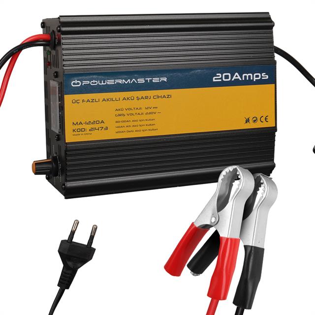 Powermaster MA-1220A 12 Volt 20 Amper Üç Fazlı Akıllı Akü Şarj Cihazı