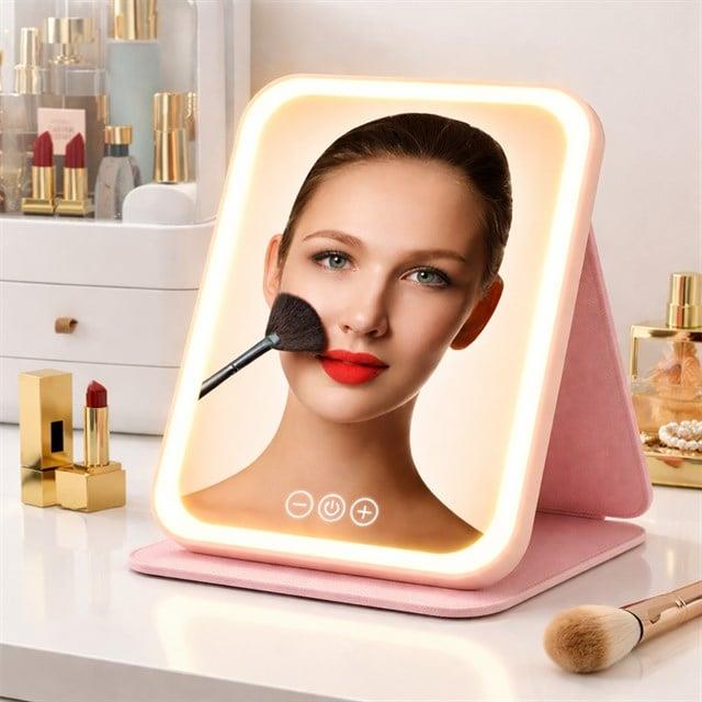 Powermaster PM-27372 Dc 5V Işıklı 3 Renk Modlu Şarjlı Katlanabilir Ledli Küçük Boy     Profesyonel  Makyaj Aynası