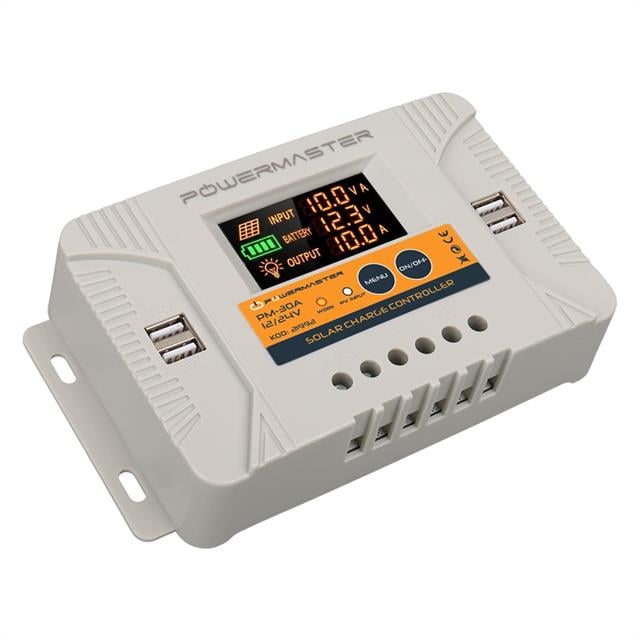Powermaster PM-30A 12V-24V 30 Amper 4 USB Çıkışlı Dijital Ekranlı Solar Şarj Regülatörü
