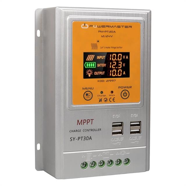 Powermaster PM-PT30A 12V-24V 30 Amper MPPT 4 USB'li Dijital Alüminyum Kasa Solar Şarj Regülatörü