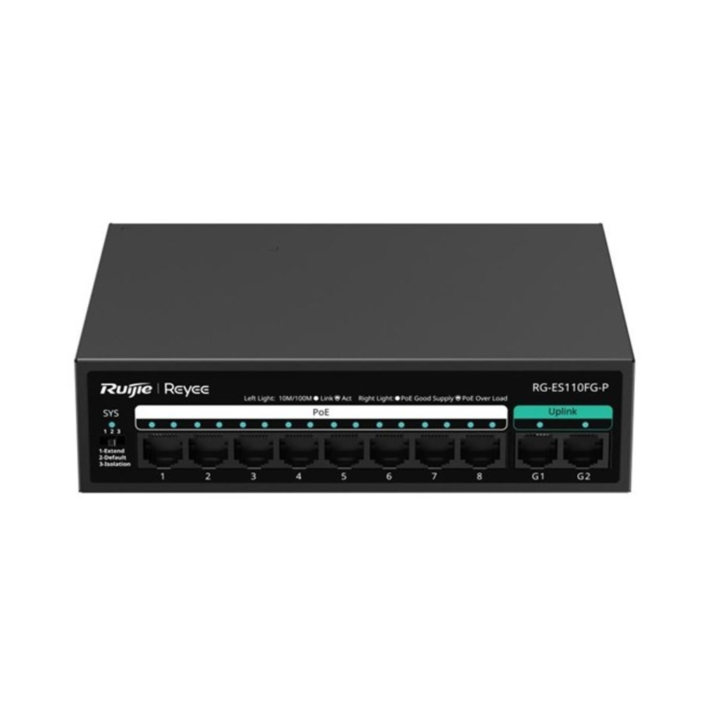 RUIJIE REYEE RG-ES110FG-P 10 Port, 8 Port MegaBit  POE, 110W, 2 Port Gigabit Uplink, Switch