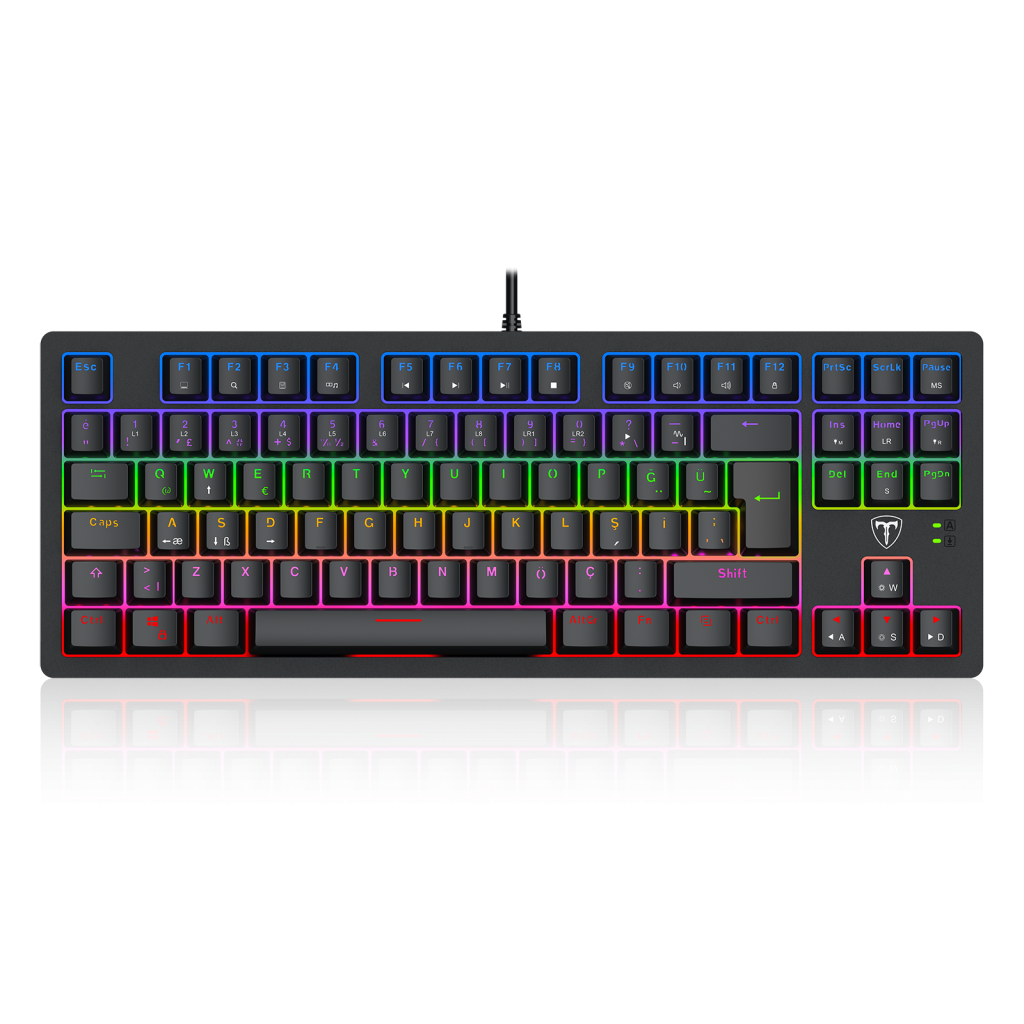 T-DAGGER T-TGK311-RD, BALI, USB Kablolu, Türkçe Q,  Rainbow Backlight, Red Mekanik Switch, 87 Tuşlu, Gaming Klavye