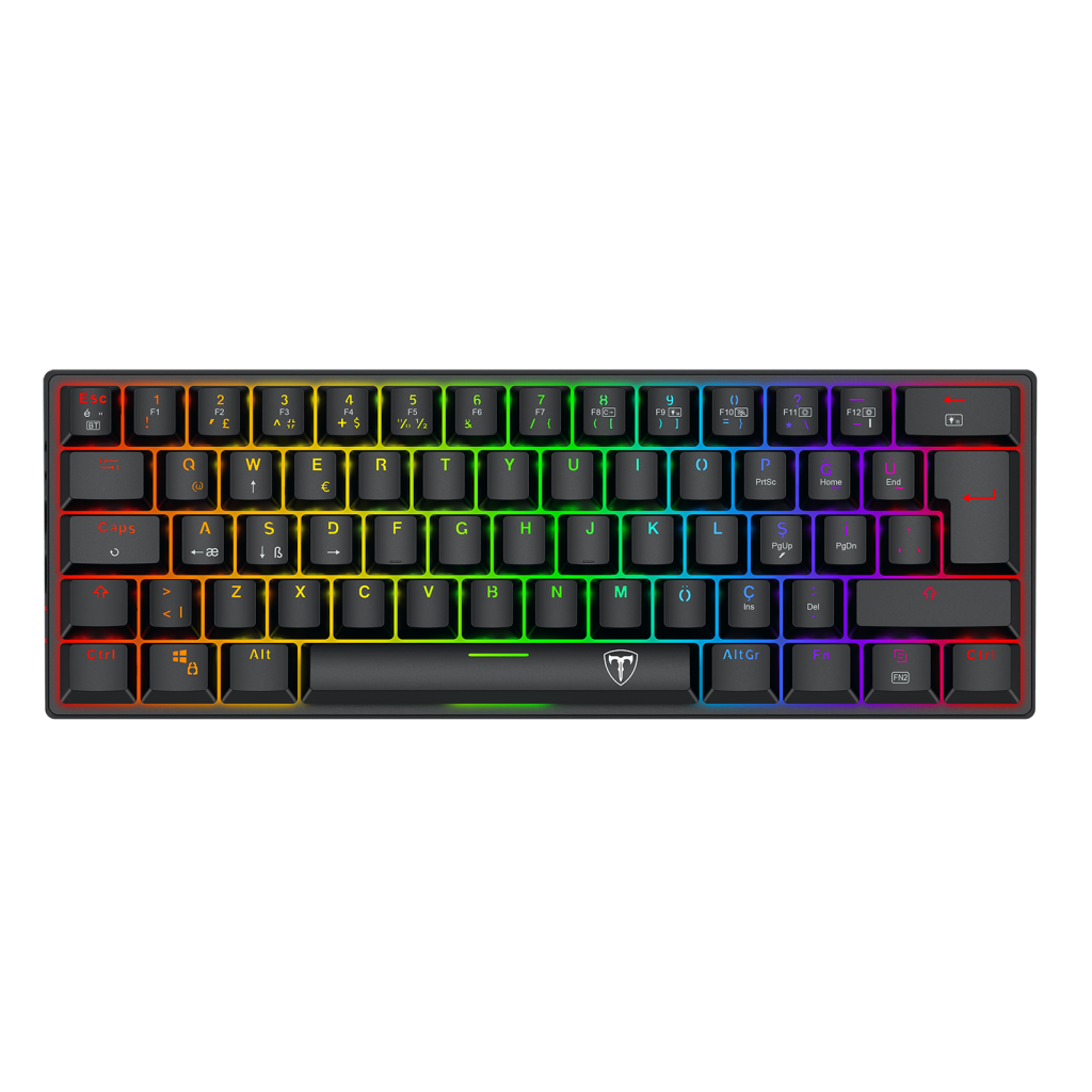 T-DAGGER T-TGK317RGB, VERDE, USB Kablolu, Bluetooth, Türkçe Q, RGB Backlight, Red Mekanik Switch, 61 Tuşlu, Gaming Klavye
