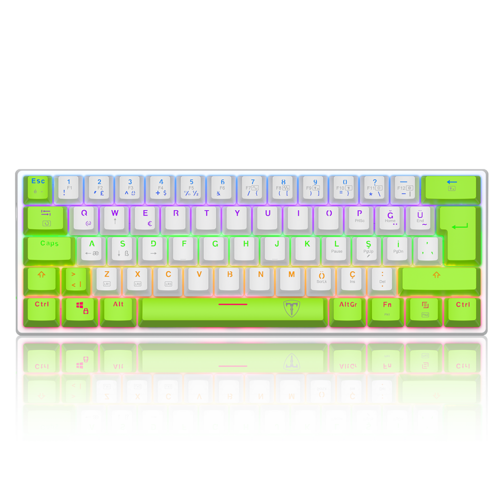 T-DAGGER T-TGK321WG-LIT, ARENA LITE, USB Kablolu, Türkçe Q, Rainbow Backlight, Red Mekanik Switch, 61 Tuşlu, Gaming Klavye (Yeşil Beyaz)