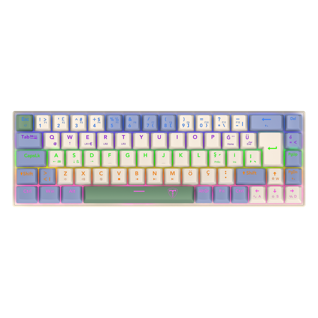 T-DAGGER T-TGK325BCG, VIATOR, USB Kablolu, Türkçe Q, Rainbow Backlight, Red Mekanik Switch, 68 Tuşlu, Gaming Klavye