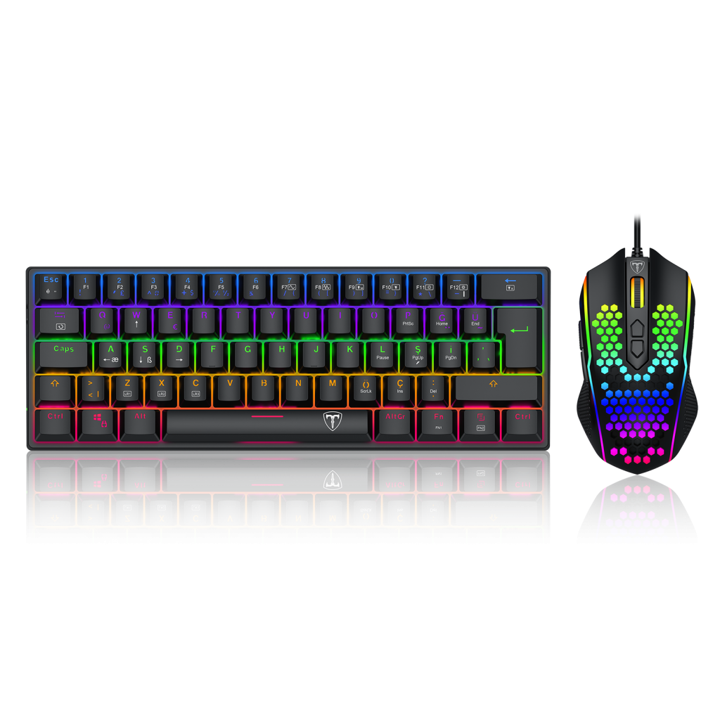 T-DAGGER T-TGS008-LIT, MAIN FORCE LITE, USB Kablolu, Türkçe Q, Rainbow Backlight, Red Mekanik Switch, 68 Tuşlu, Gaming Klavye ve RGB, 10.000DPI, Kablolu Mouse Set