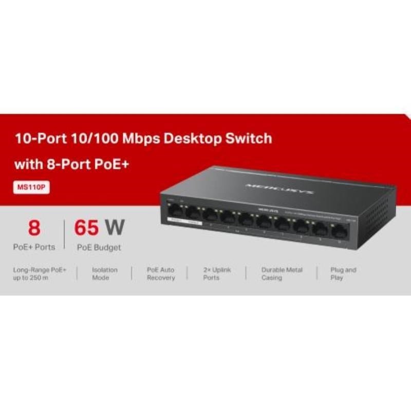 TP-LINK 8port MERCUSYS 10/100 POE+2PORT 10/100 Switch MS110P