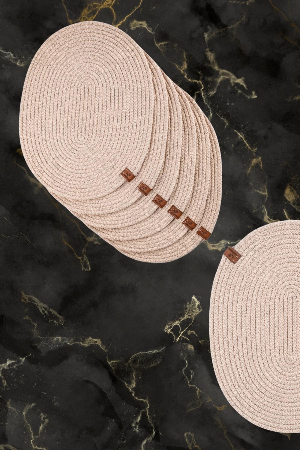 Vos Versa Amerikan Servis 6lı Supla Lux Sunum Tabak Altlığ - Oval Bej VVHM0038