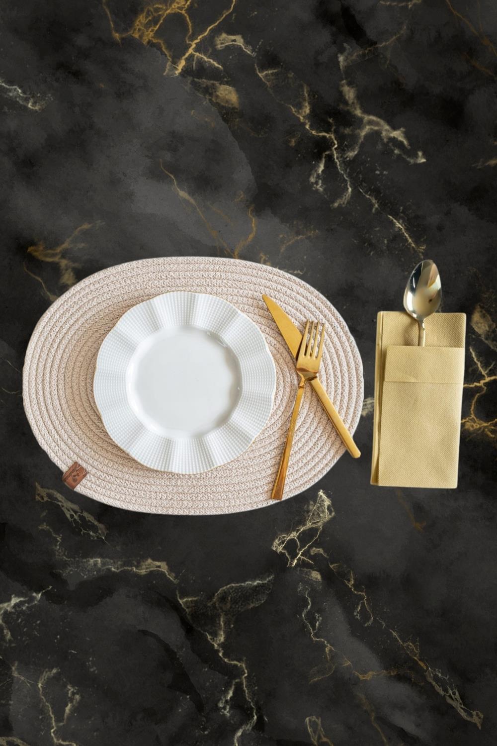 Vos Versa Amerikan Servis 6lı Supla Lux Sunum Tabak Altlığ - Oval Bej VVHM0038