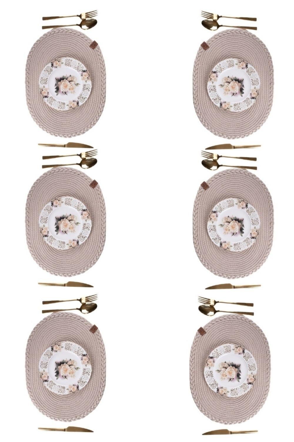 Vos Versa Amerikan Servis 6lı Supla Lux Sunum Tabak Altlığ - Oval Bej VVHM0038