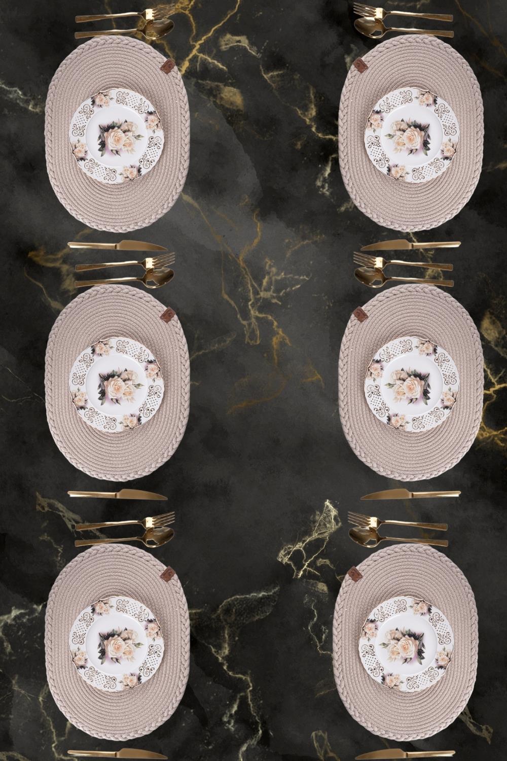 Vos Versa Amerikan Servis 6lı Supla Lux Sunum Tabak Altlığ - Oval Bej VVHM0038