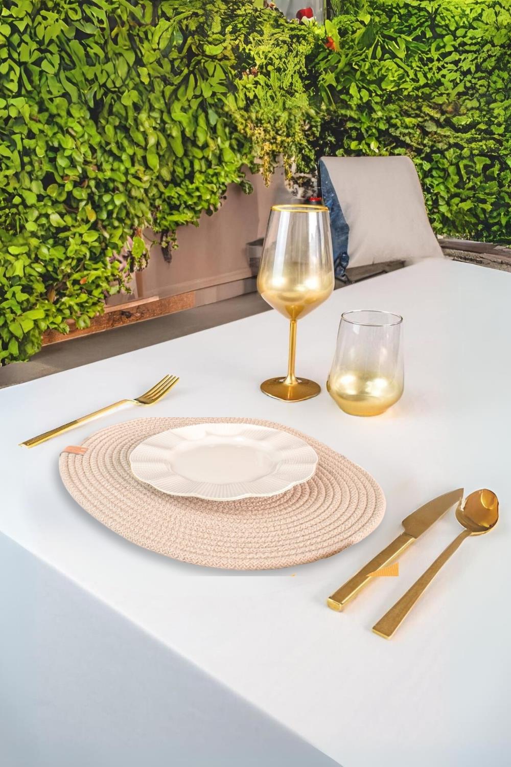 Vos Versa Amerikan Servis Tekli Supla Lux Sunum Tabak Altlığ - Oval Bej VVHM0037