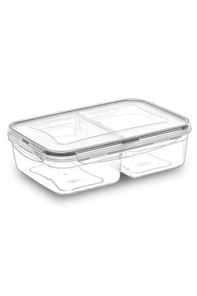 Vos Versa 2 Bölmeli Gri Şeffaf Sızdırmaz Contalı Kilitli Kapaklı 1 Litre Erzak Saklama Kabı VVHM0003