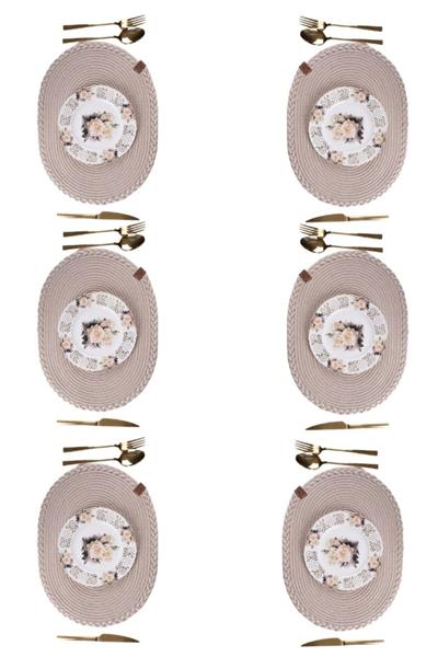 Vos Versa Amerikan Servis 6lı Supla Lux Sunum Tabak Altlığ - Oval Bej VVHM0038