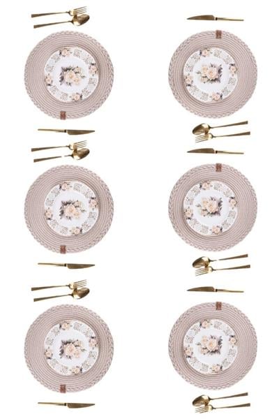 Vos Versa Amerikan Servis  6lı Supla Lux Sunum Tabak Altlığ - Yuvarlak Bej VVHM0040