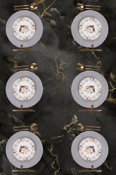 Vos Versa Amerikan Servis 6!lı Supla Lux Sunum Tabak Altlığ - Yuvarlak Gri  VVHM0045