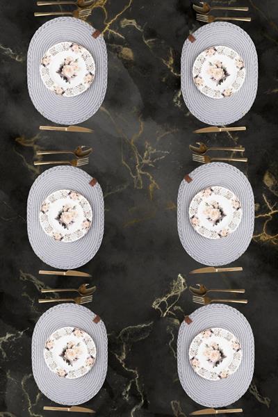 Vos Versa Amerikan Servis 6!lı Supla Lux Sunum Tabak Altlığ - Oval Gri  VVHM0043