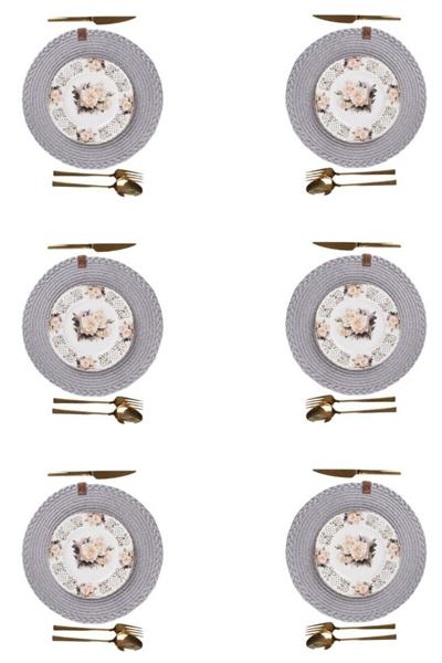 Vos Versa Amerikan Servis 6!lı Supla Lux Sunum Tabak Altlığ - Yuvarlak Gri  VVHM0045