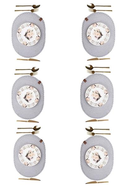 Vos Versa Amerikan Servis 6!lı Supla Lux Sunum Tabak Altlığ - Oval Gri  VVHM0043